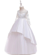 A-Line Jewel Neck Wedding Formal Evening Pageant Flower Girl Dresses With Sleeves