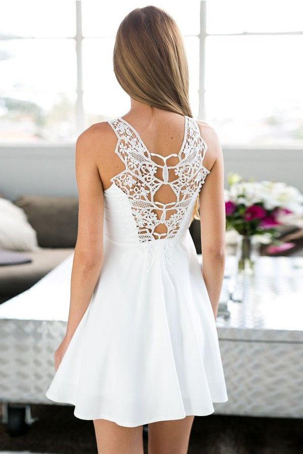 A-Line Jewel Short Satin Homecoming Dress with Lace