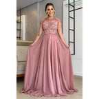A-line Lace Appliques Short Sleeves Long Mother of The Bride Dress