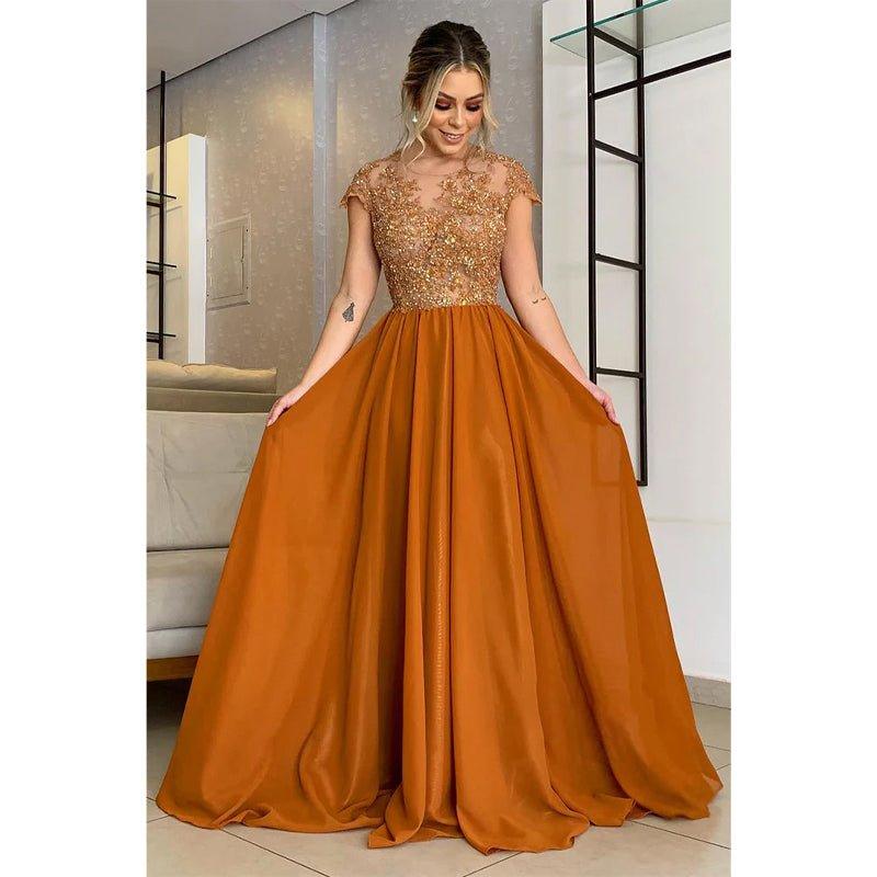 A-line Lace Appliques Short Sleeves Long Mother of The Bride Dress