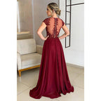 A-line Lace Appliques Short Sleeves Long Mother of The Bride Dress