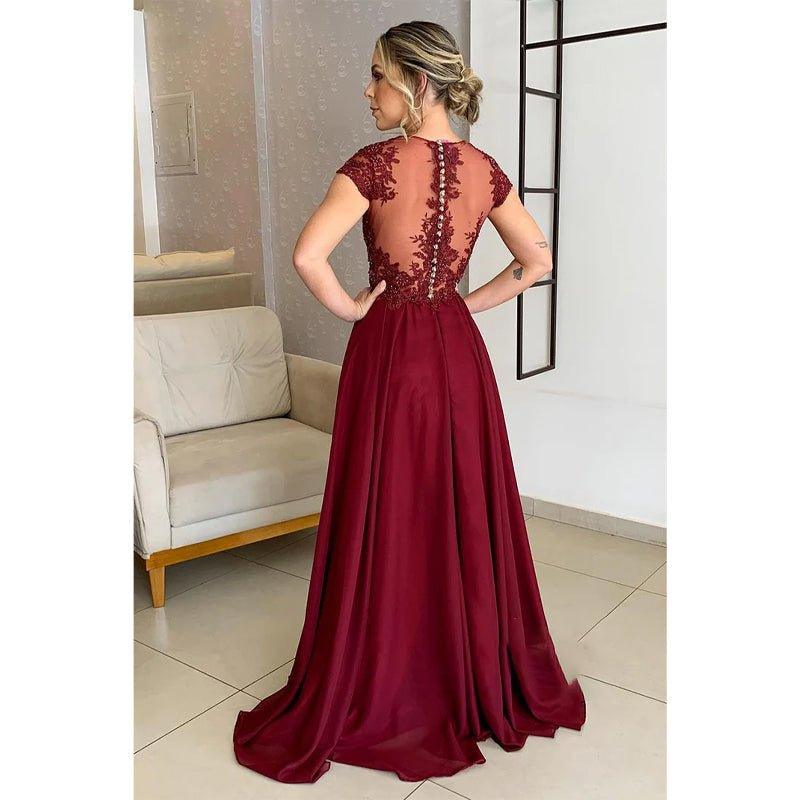 A-line Lace Appliques Short Sleeves Long Mother of The Bride Dress