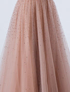 A-Line Luxurious Prom Formal Evening Dress Illusion Neck Backless Sleeveless Floor Length Tulle with Crystals Beading