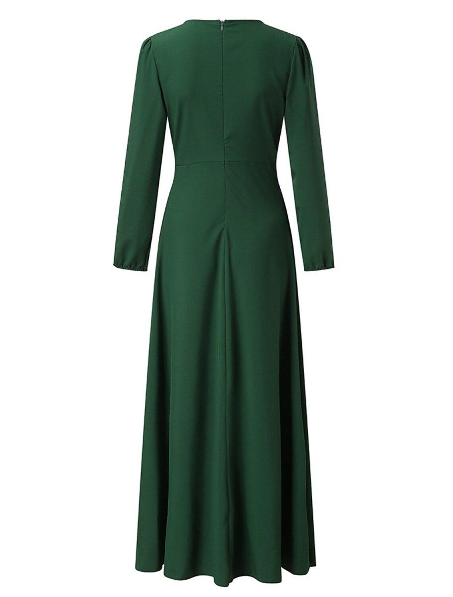 A-Line Minimalist Elegant Wedding Guest Formal Evening Dress V Neck Long Sleeve Floor Length Stretch Chiffon with Pure Color Strappy