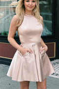 A-line Short Prom Dress Homecoming Dress with Beaded Back