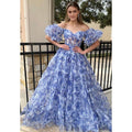 A-line Off-shoulder Ball Gown Tulle Printing Long Prom Dress Evening Gowns