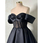 A-line Off-shoulder Satin Sheer Lace Long Prom Formal Dress