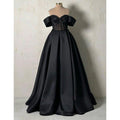 A-line Off-shoulder Satin Sheer Lace Long Prom Formal Dress