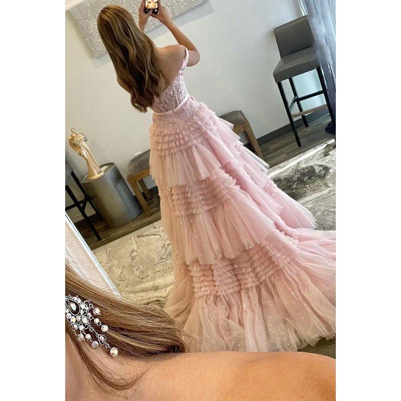A-Line Off-Shoulder Tulle Appliques Sleeveless Prom Evening Formal Dress