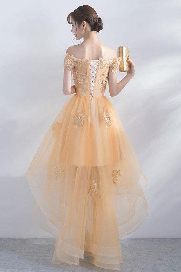 A-line Off The Shoulder High Low Tulle Homecoming Dresses