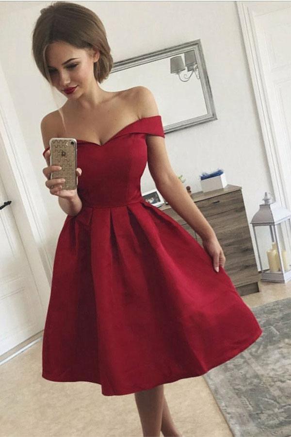 A-Line Off-the-Shoulder Pleated Satin Homecoming Dress