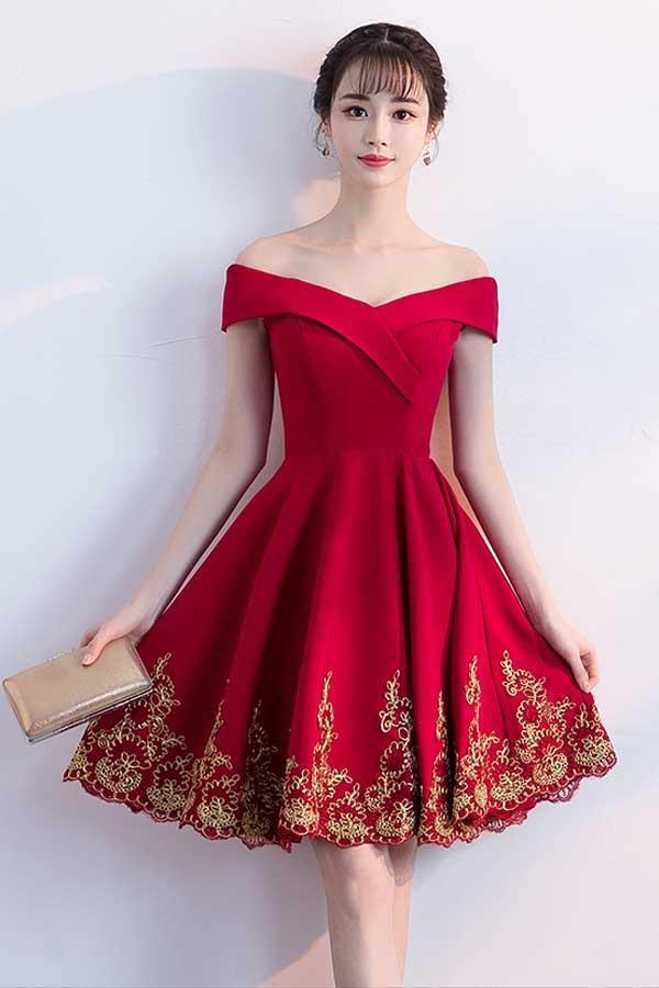 A-line Off The Shoulder Homecoming Dresses With Lace Applique