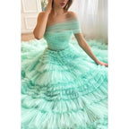 A-Line One Shoulder Tulle Ruffles Zipper-Up Prom Dress
