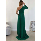 A-line One Shoulder Waist Long Sleeves Slit Prom Party Dress Open Back