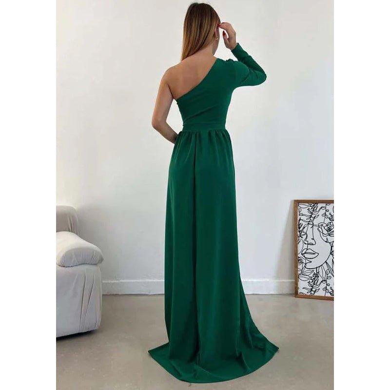 A-line One Shoulder Waist Long Sleeves Slit Prom Party Dress Open Back
