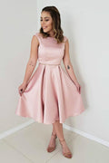A-Line Satin Backless Short Prom Dress Homecoming Dress