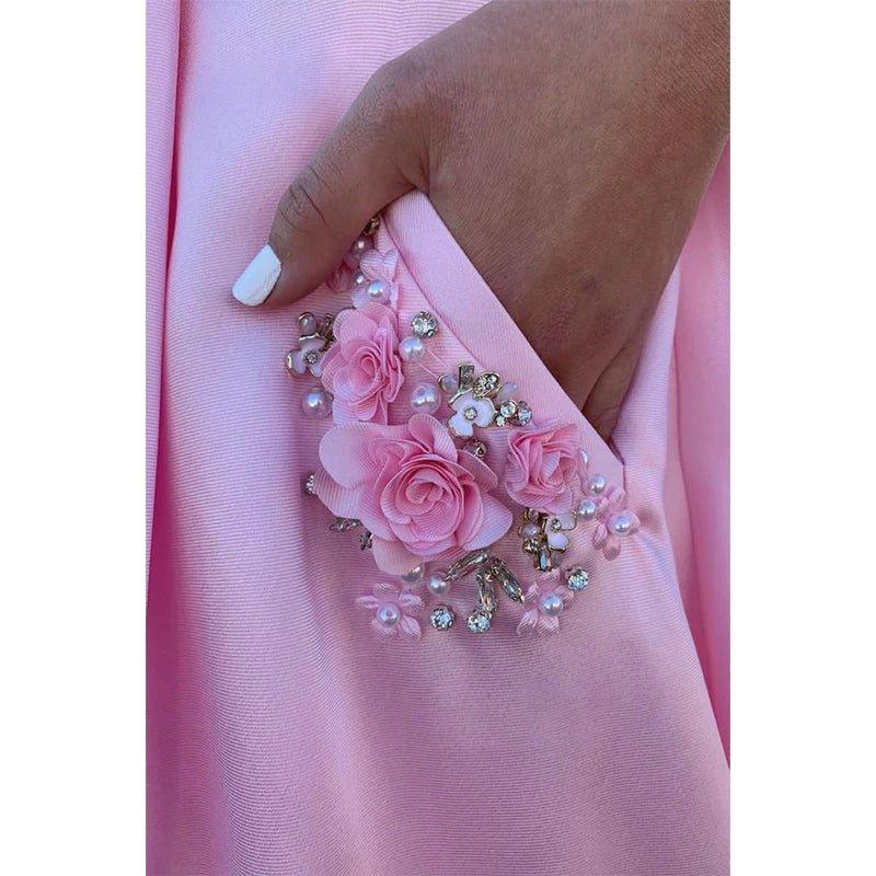 A-line Pink Satin Spaghetti Straps Scoop Long Prom Dress with Pockets