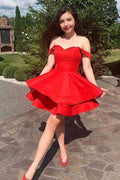 A-Line Satin Straps Short Prom Dress Homecoming Dress