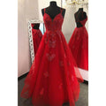 A-line Red Tulle Appliques Long Prom Dress Formal Evening Gowns