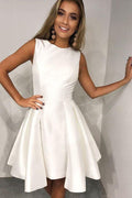 A-Line Round Neck Pleated Satin Homecoming Dress