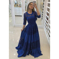 A-line Round Neckline Royal Blue 3/4 Sleeves Long Formal Evening Dress