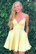 A-line Satin Fit and Flare Homecoming Dress with Pockets