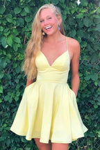 A-line Satin Fit and Flare Homecoming Dress with Pockets