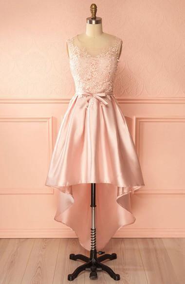 A-Line Scoop High Low Satin Homecoming Dress With Appliques