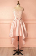 A-Line Scoop High Low Satin Homecoming Dress With Appliques