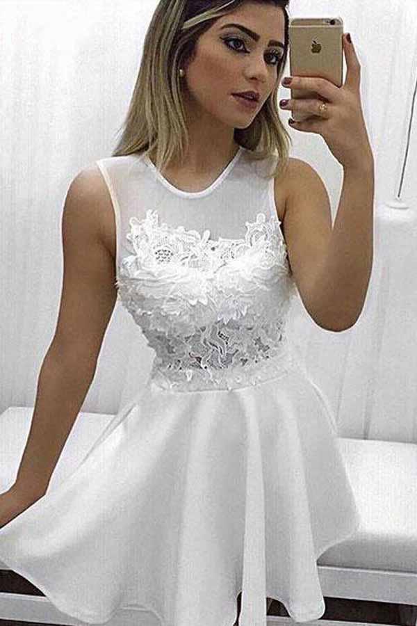 A-line Scoop Lace Appliqued Little Dresses Homecoming Dresses