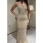 A-line Scoop Luxury Beads Long Formal Evening Dress with Detachable Skirt
