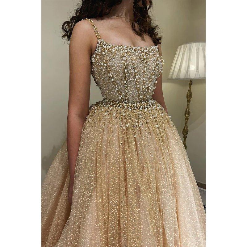 A-line Scoop Luxury Beads Long Formal Evening Dress with Detachable Skirt