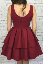 A-Line Scoop Short Tiered Elastic Satin Homecoming Dress