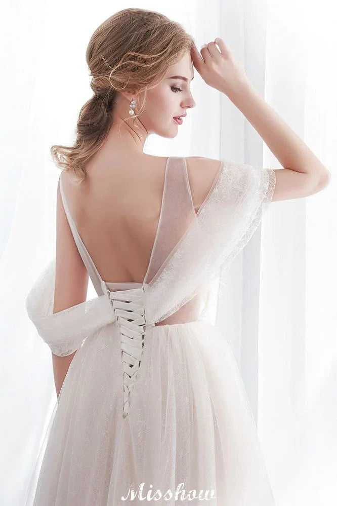 A-line Sleeveless Floor Length Lace Wedding Dress