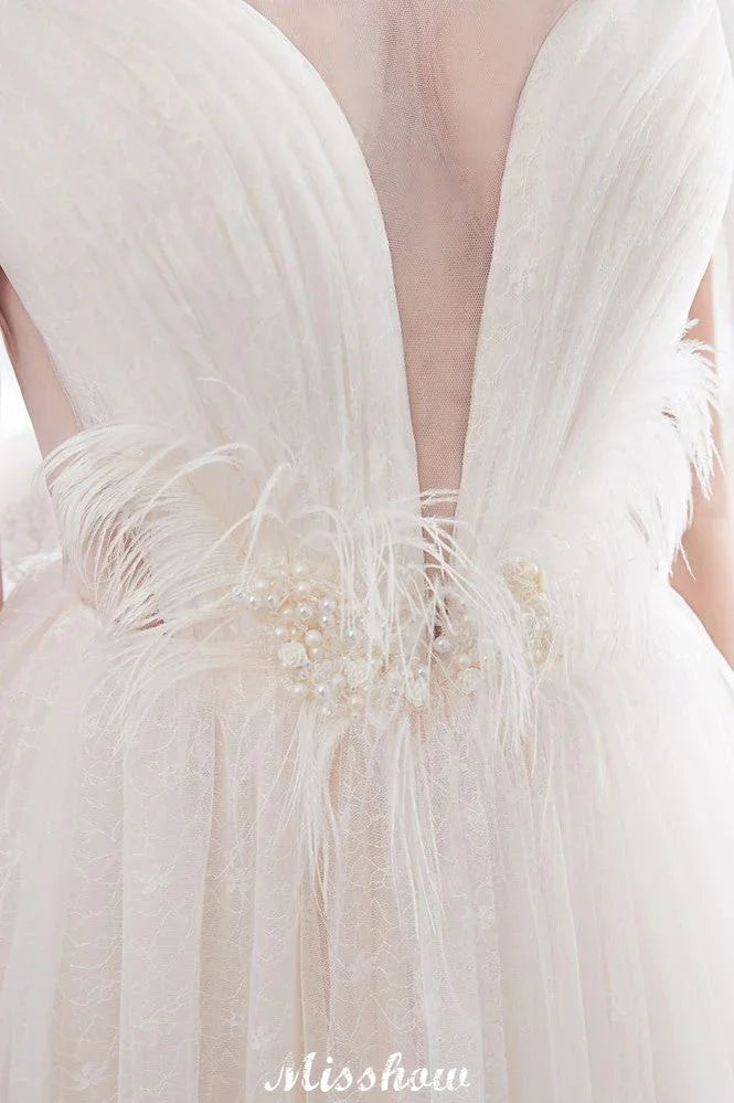 A-line Sleeveless Floor Length Lace Wedding Dress