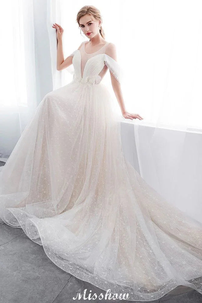 A-line Sleeveless Floor Length Lace Wedding Dress