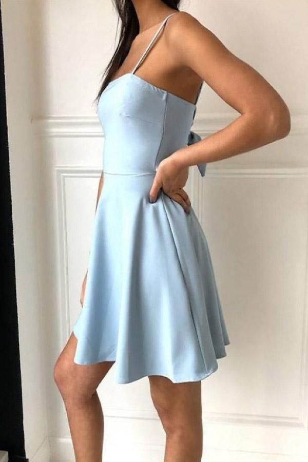A-Line Spaghetti Straps Above-Knee Light Satin Homecoming Dress