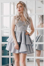 A-Line Spaghetti Straps Satin Homecoming Dress with Appliques