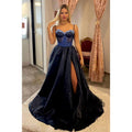 A-line Spaghetti Straps Lace Appliques Sparkly Prom Dress Long