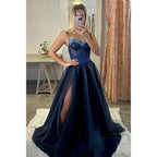 A-line Spaghetti Straps Lace Appliques Sparkly Prom Dress Long