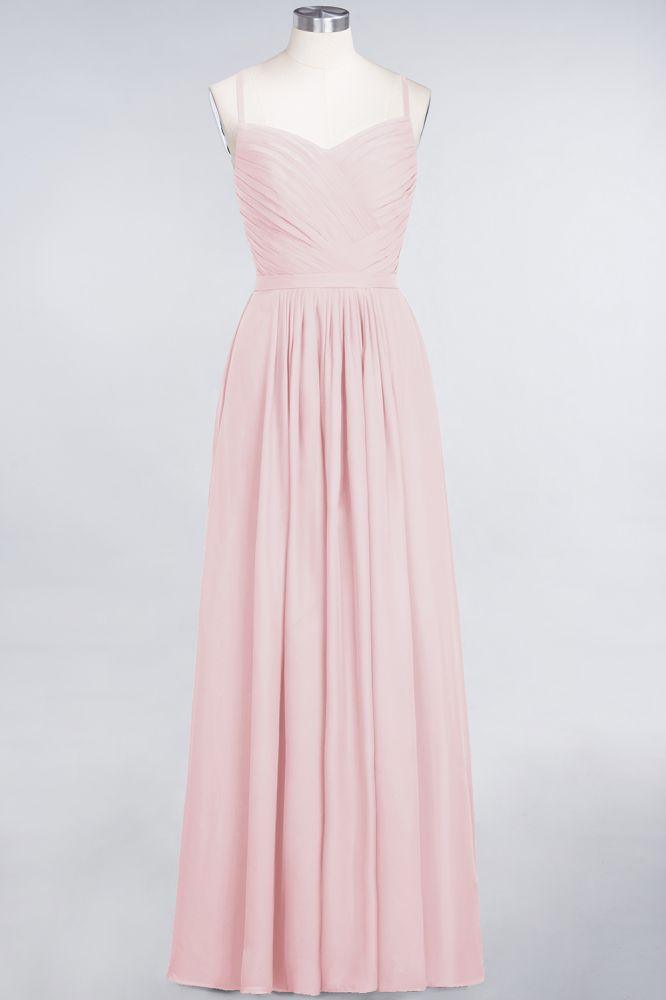 A-Line Spaghetti-Straps Sweetheart Sleeveless Bridesmaid Dress Ruffles Chiffon Evening Maxi Gown