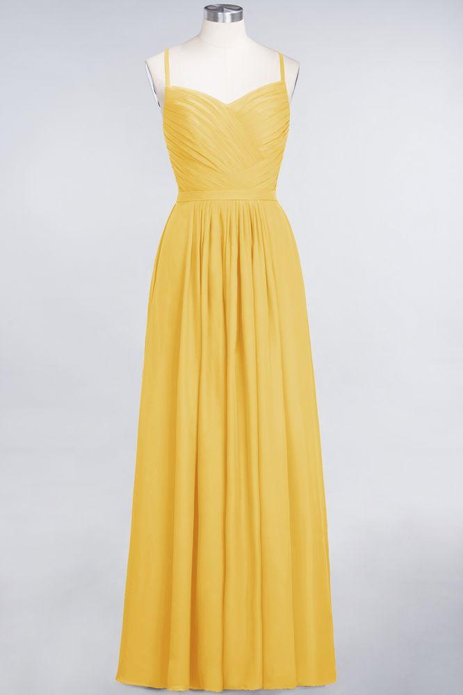 A-Line Spaghetti-Straps Sweetheart Sleeveless Bridesmaid Dress Ruffles Chiffon Evening Maxi Gown