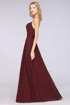 A-Line Spaghetti-Straps Sweetheart Sleeveless Bridesmaid Dress Ruffles Chiffon Evening Maxi Gown