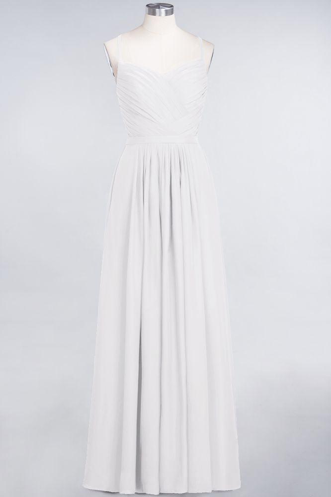 A-Line Spaghetti-Straps Sweetheart Sleeveless Bridesmaid Dress Ruffles Chiffon Evening Maxi Gown