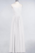 A-Line Spaghetti-Straps Sweetheart Sleeveless Bridesmaid Dress Ruffles Chiffon Evening Maxi Gown