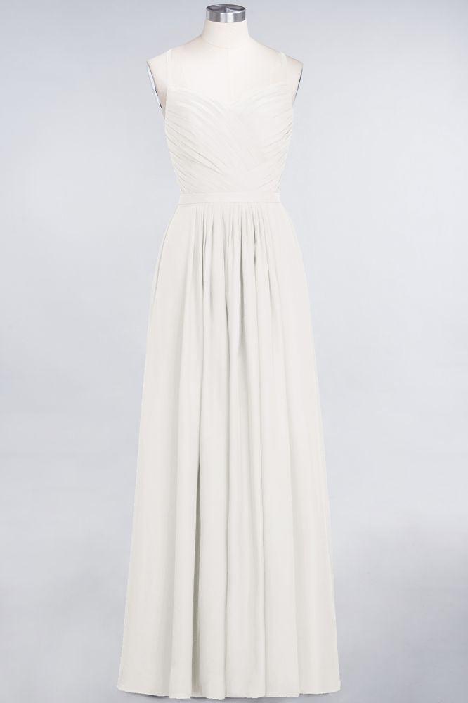 A-Line Spaghetti-Straps Sweetheart Sleeveless Bridesmaid Dress Ruffles Chiffon Evening Maxi Gown