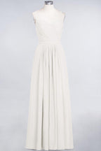A-Line Spaghetti-Straps Sweetheart Sleeveless Bridesmaid Dress Ruffles Chiffon Evening Maxi Gown