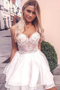 A-Line Spaghetti Straps Tiered Homecoming Dress with Appliques