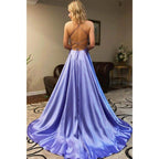A-line Spaghetti Straps V-neck High Split Simple Prom Dress
