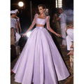 A Line Square Neckline 3/4 Sleeves Two Piece Long Prom Party Dress